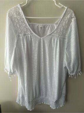 Warehouse White Lace-Yoke Peasant Top